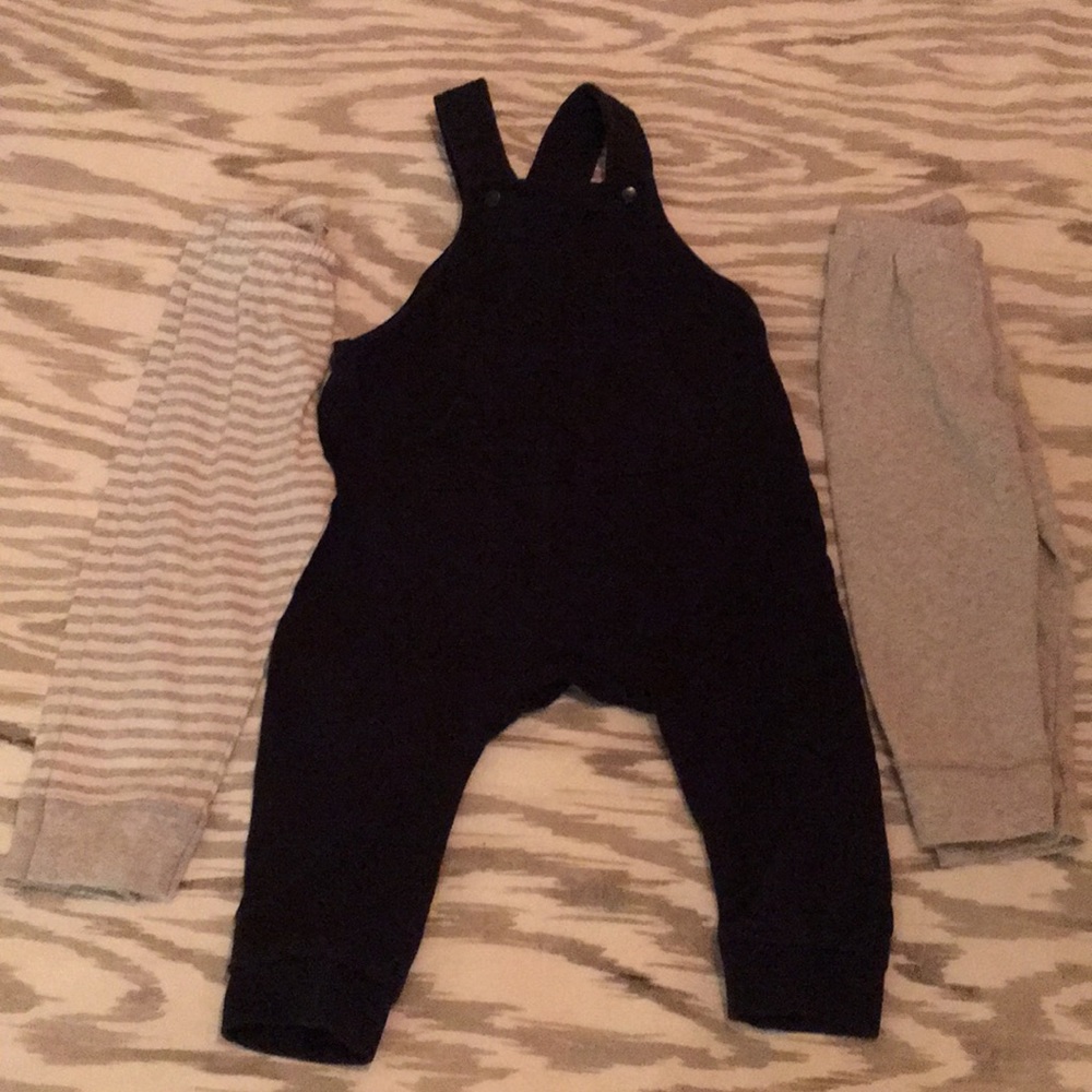 GUC cotton overalls & 2 organic cotton pants